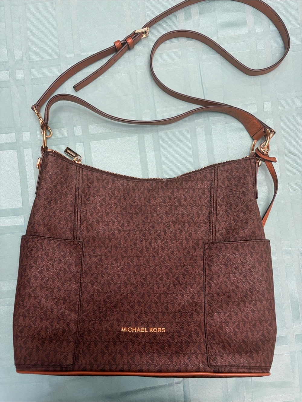 Michael Kors Brown MK Logo Crossbody Shoulder Bag with Gold Hardware
